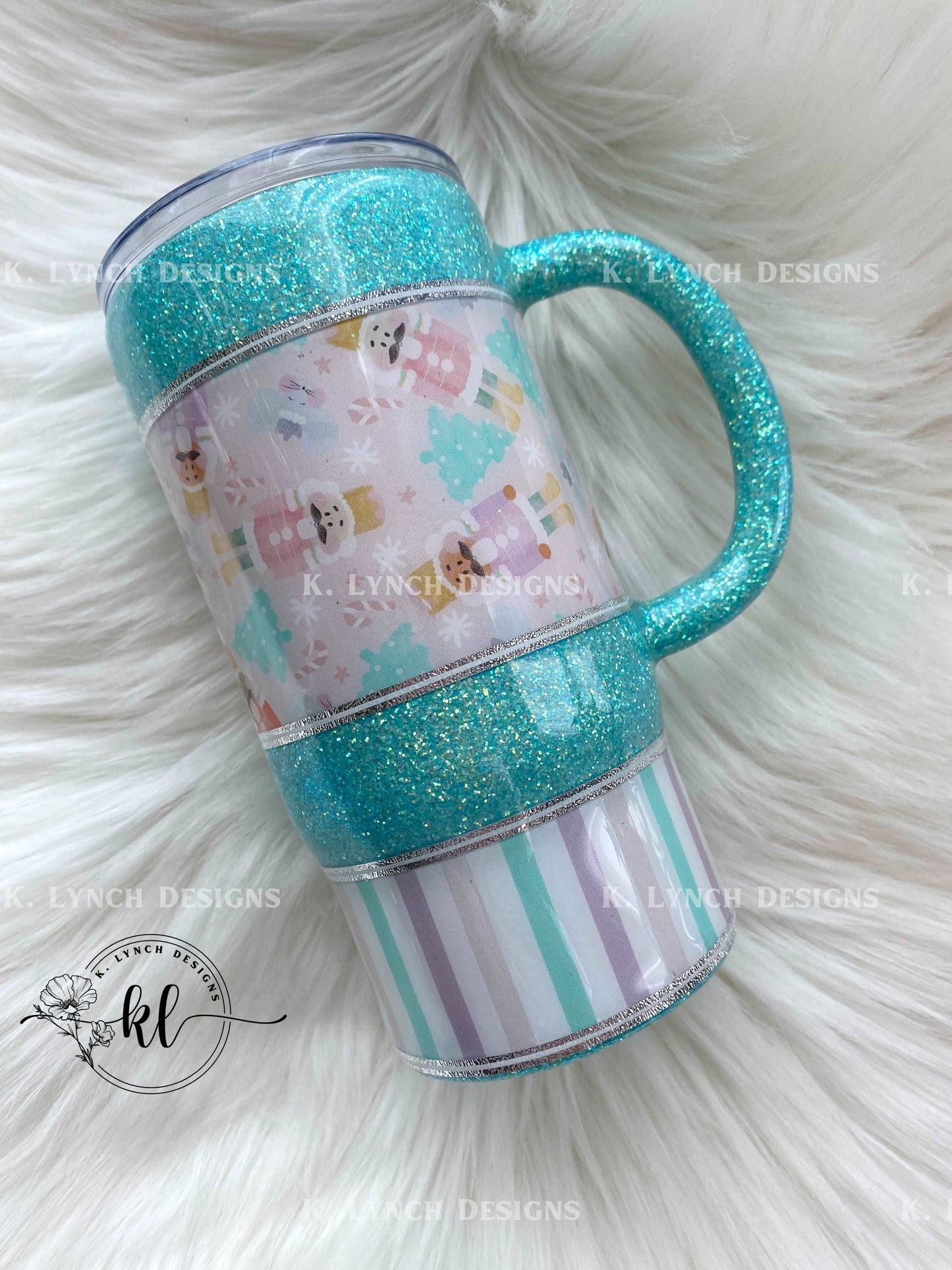 16 oz. Pastel Holiday Nutcracker Glitter Travel Mug