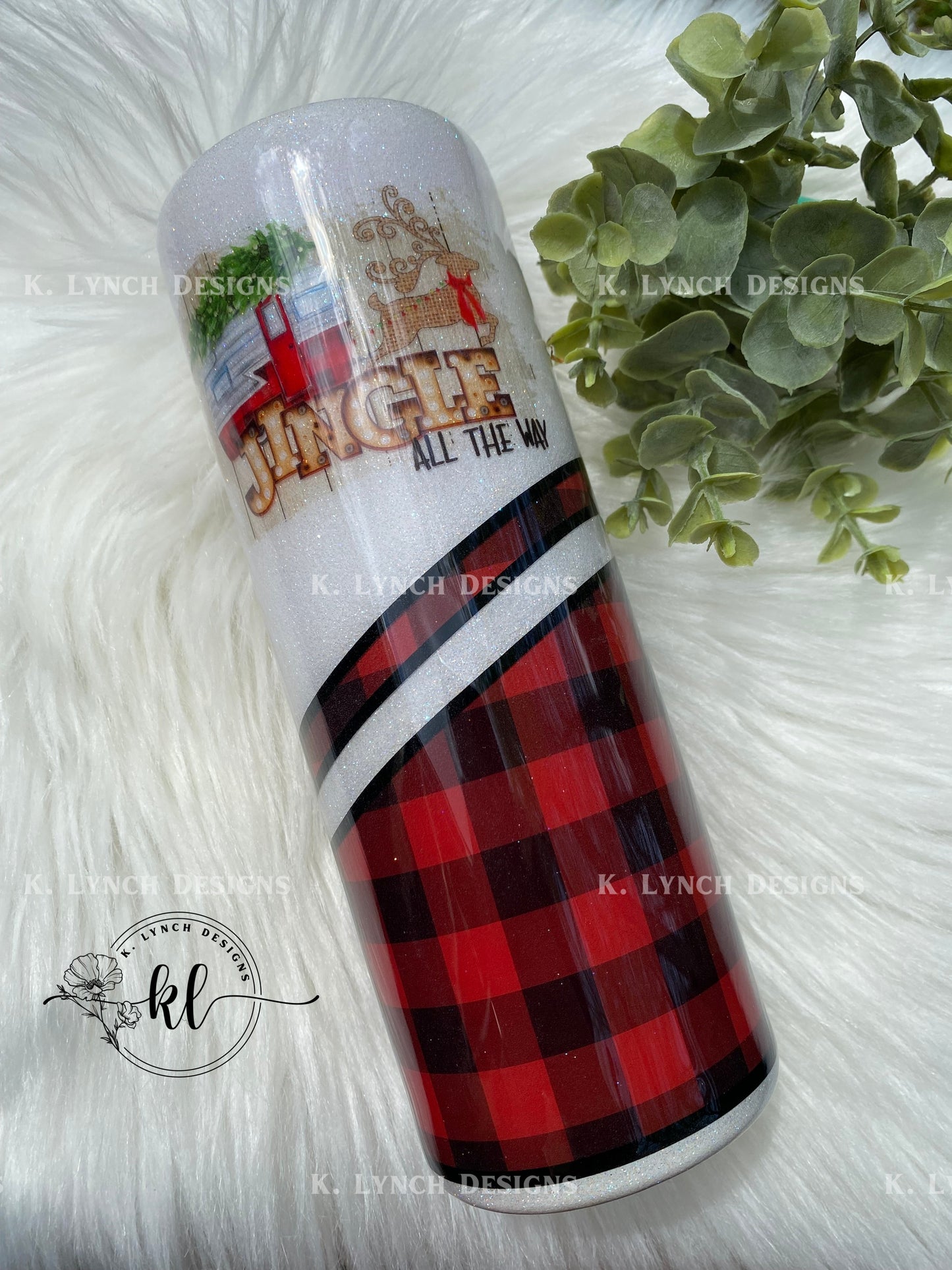 20 oz. "Jingle All The Way" Buffalo Plaid Glitter Tumbler