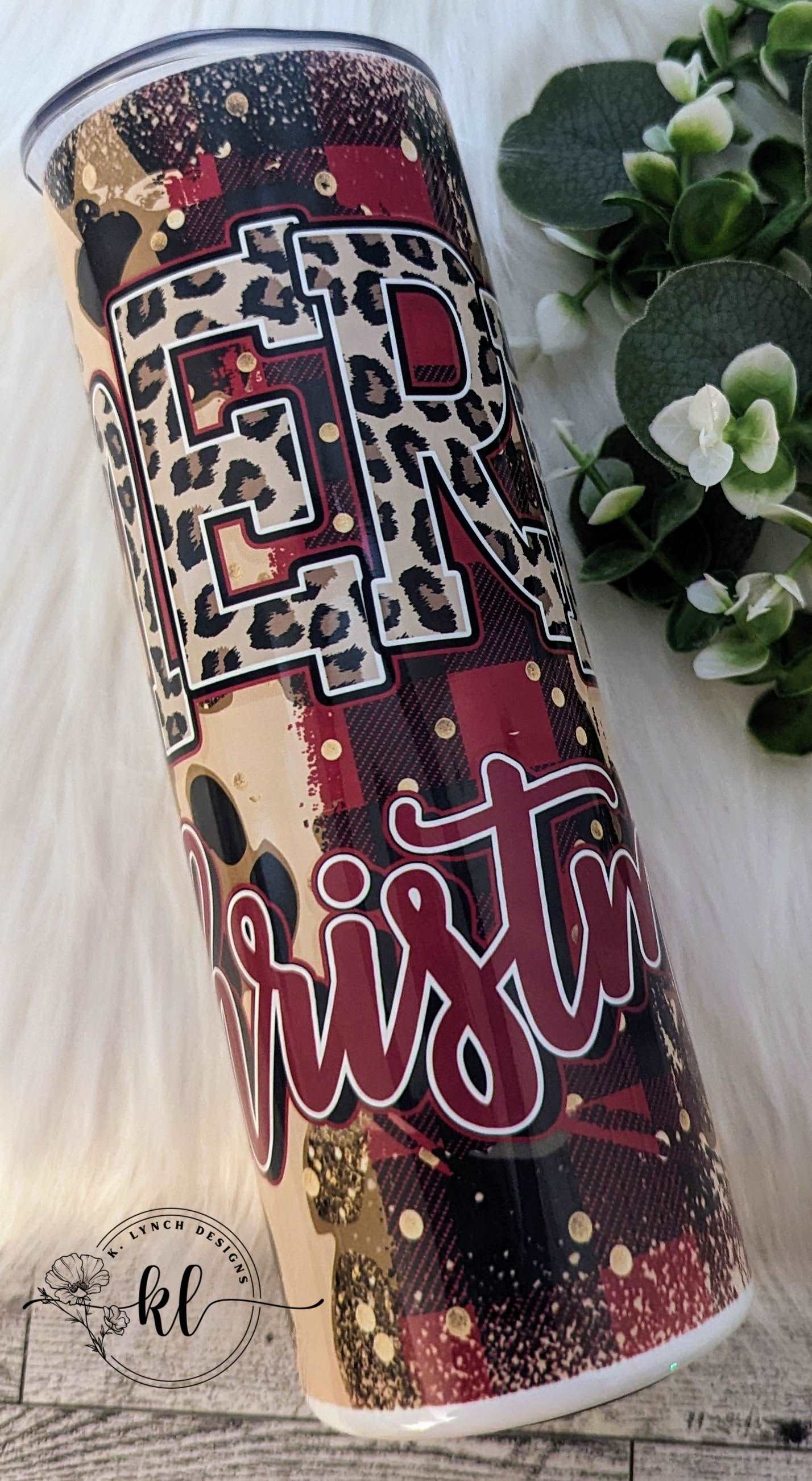 20 oz. Merry Christmas Tumbler with Plaid and Leopard Print