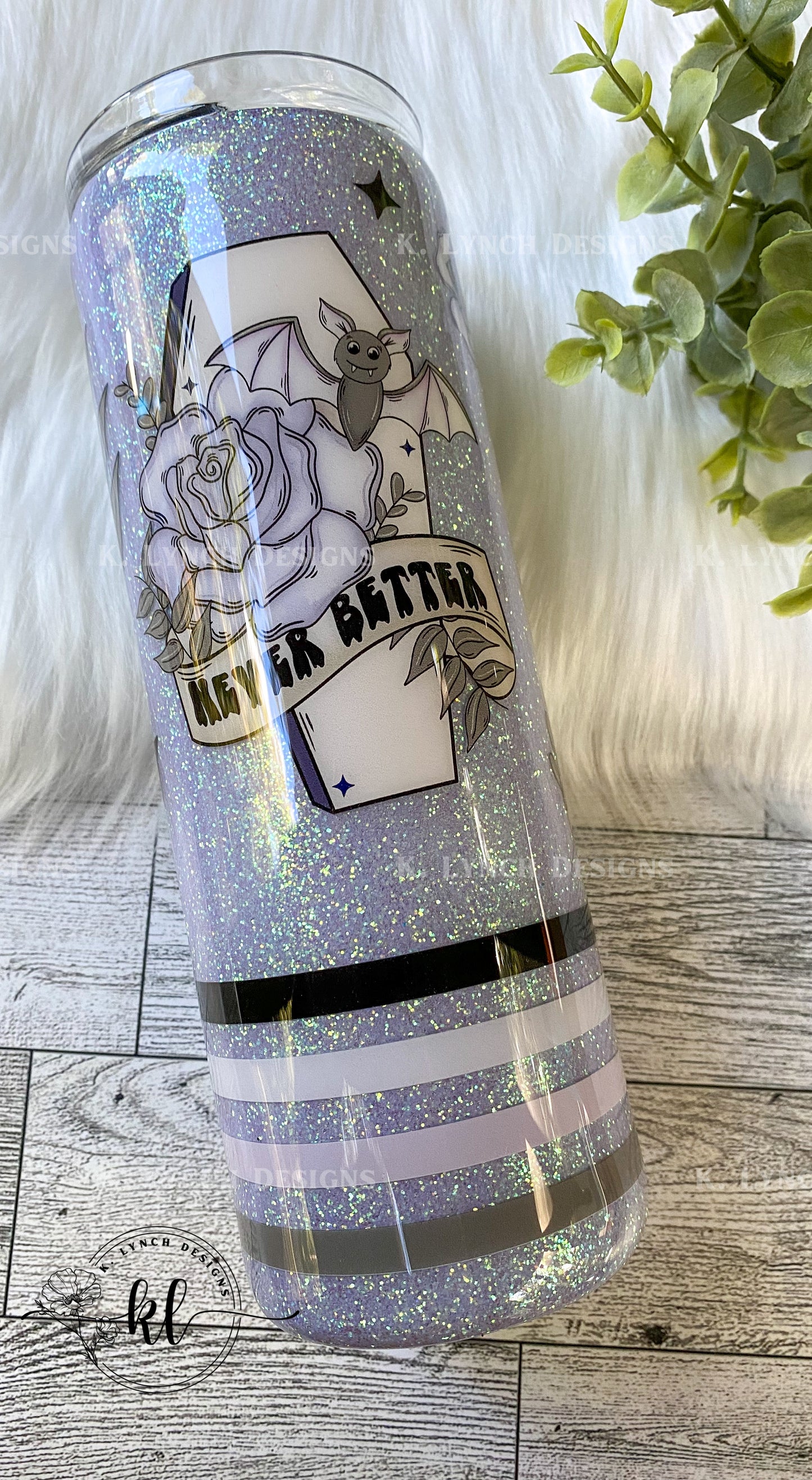 20 oz. "Never Better" Pastel Purple Bat Coffin Tumbler