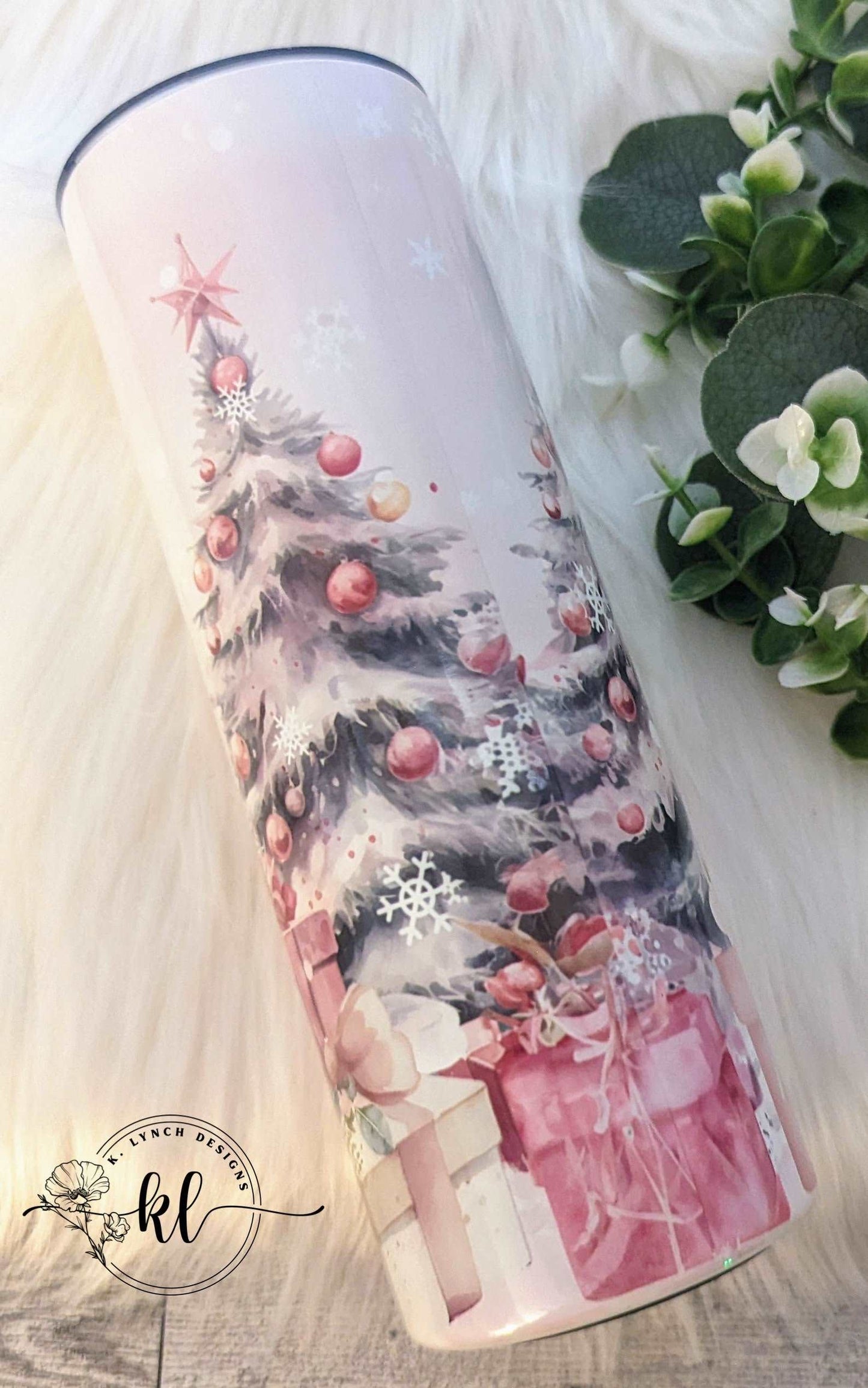 20 oz. Pink Snowman and Christmas Tree Tumbler