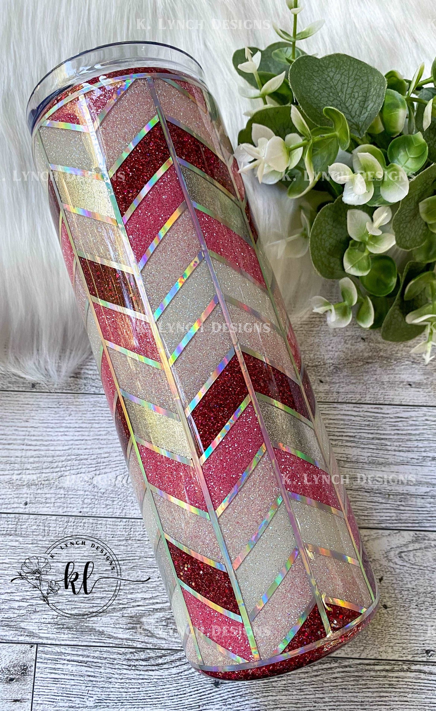 20 oz. Pink, White, Red Tangram Glitter Tumbler