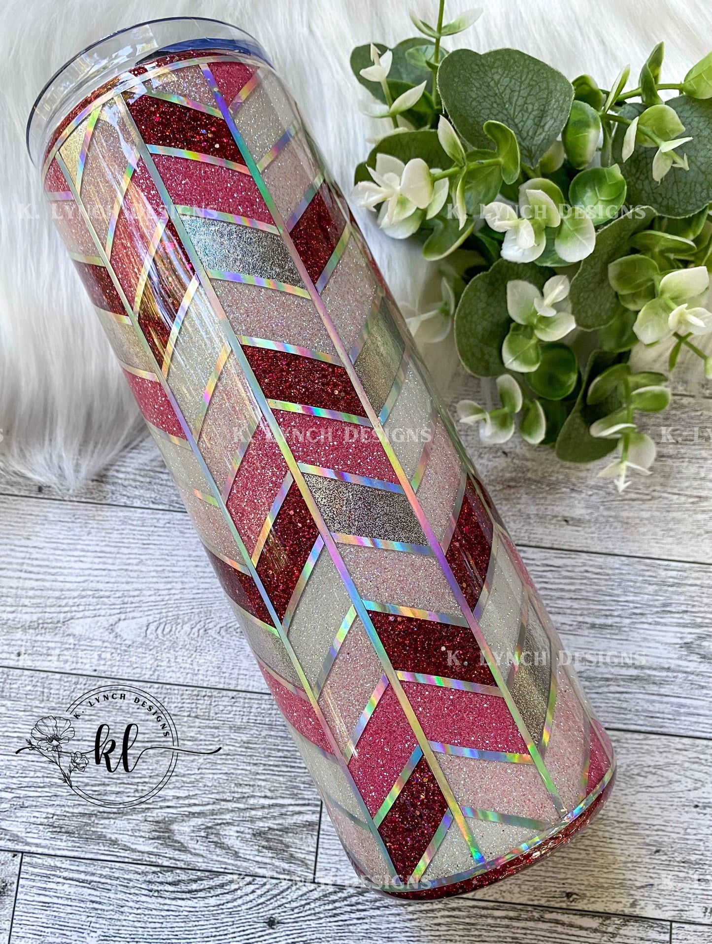 20 oz. Pink, White, Red Tangram Glitter Tumbler