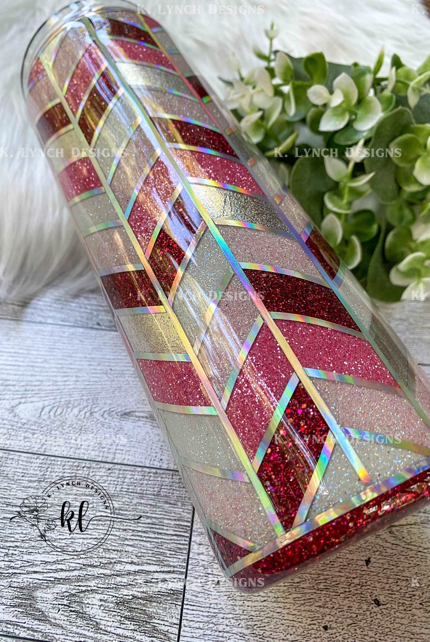 20 oz. Pink, White, Red Tangram Glitter Tumbler