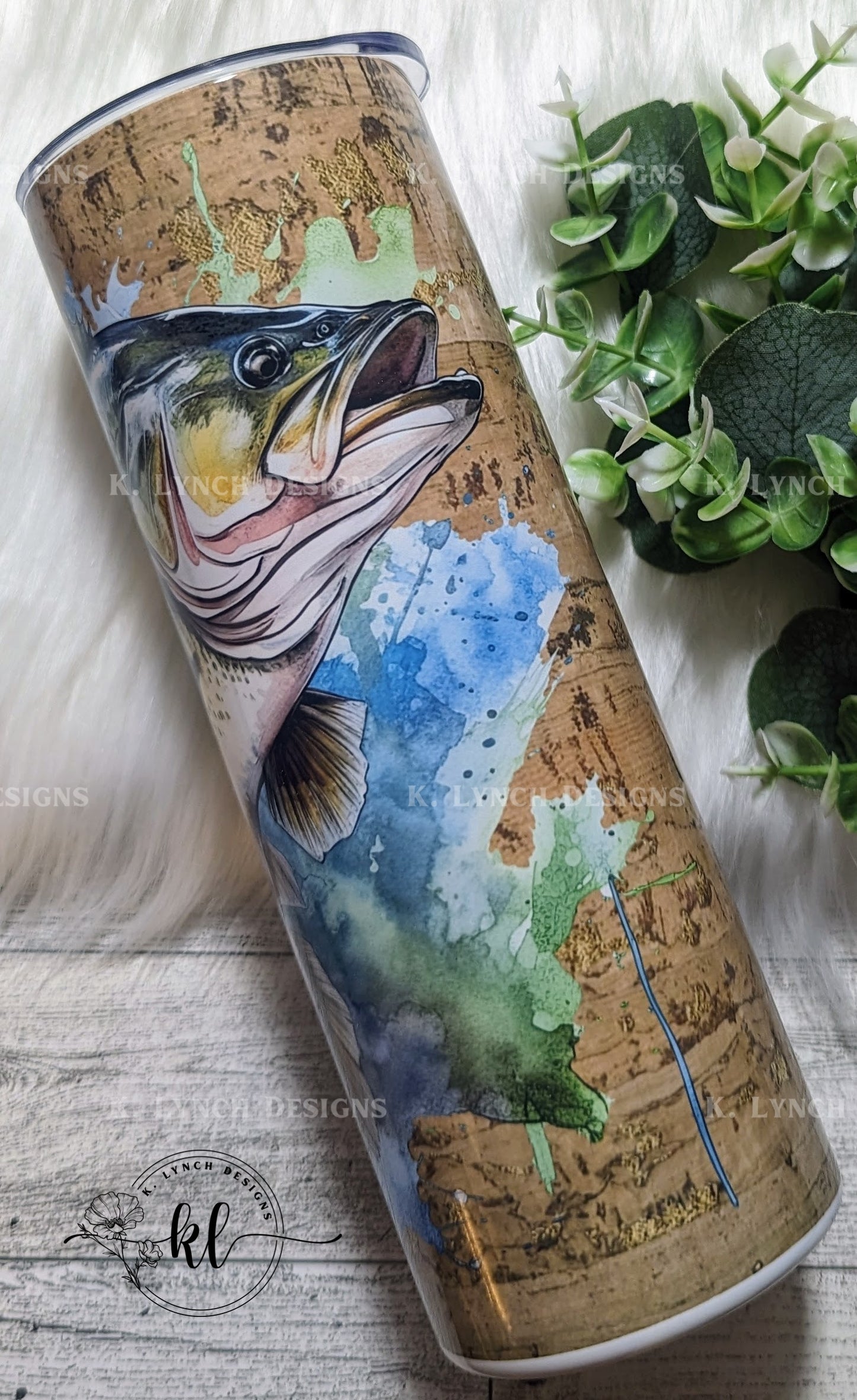 20 oz. Fish on a Lake w/Cork Background Tumbler