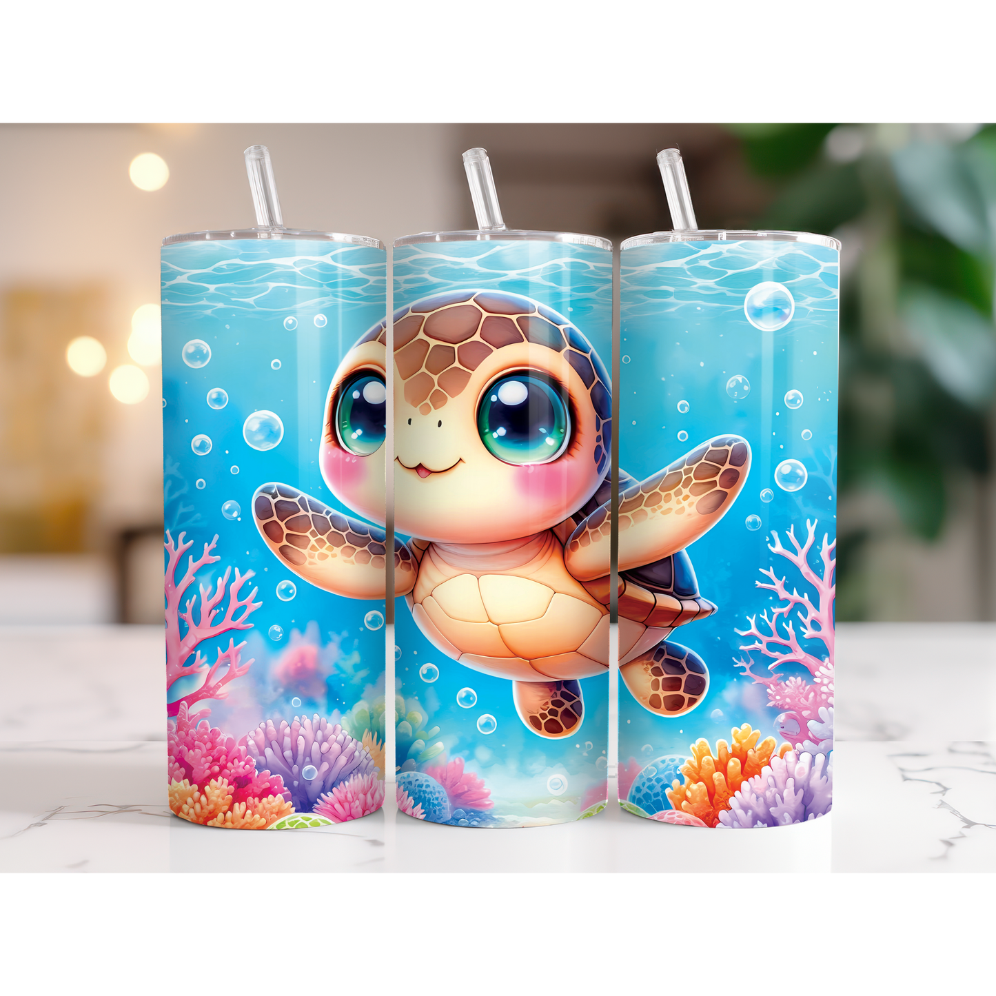 20 oz. Cute Turtle Swimming Ocean Tumbler