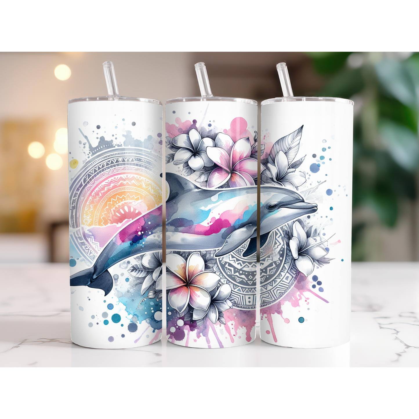 20 oz. Dolphin Ocean Floral Sun Tumbler