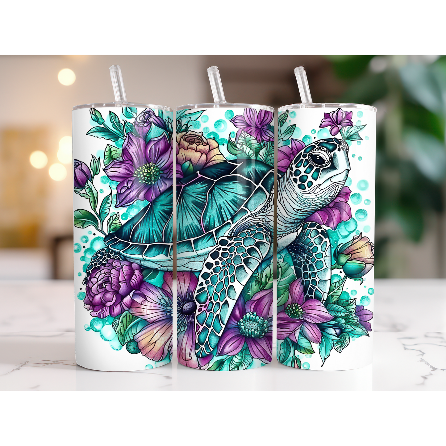 20 oz. Floral Turtle Tumbler