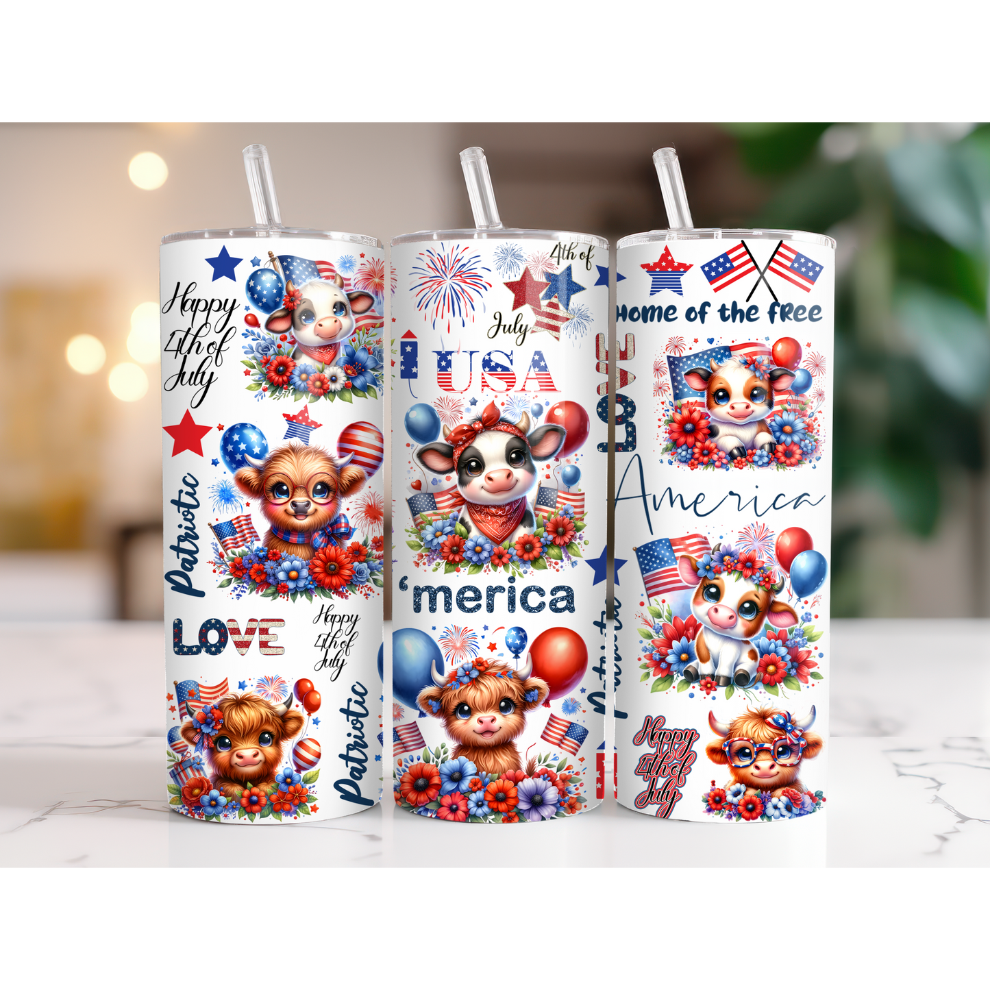 20 oz. Patriotic Highland Cows Tumbler