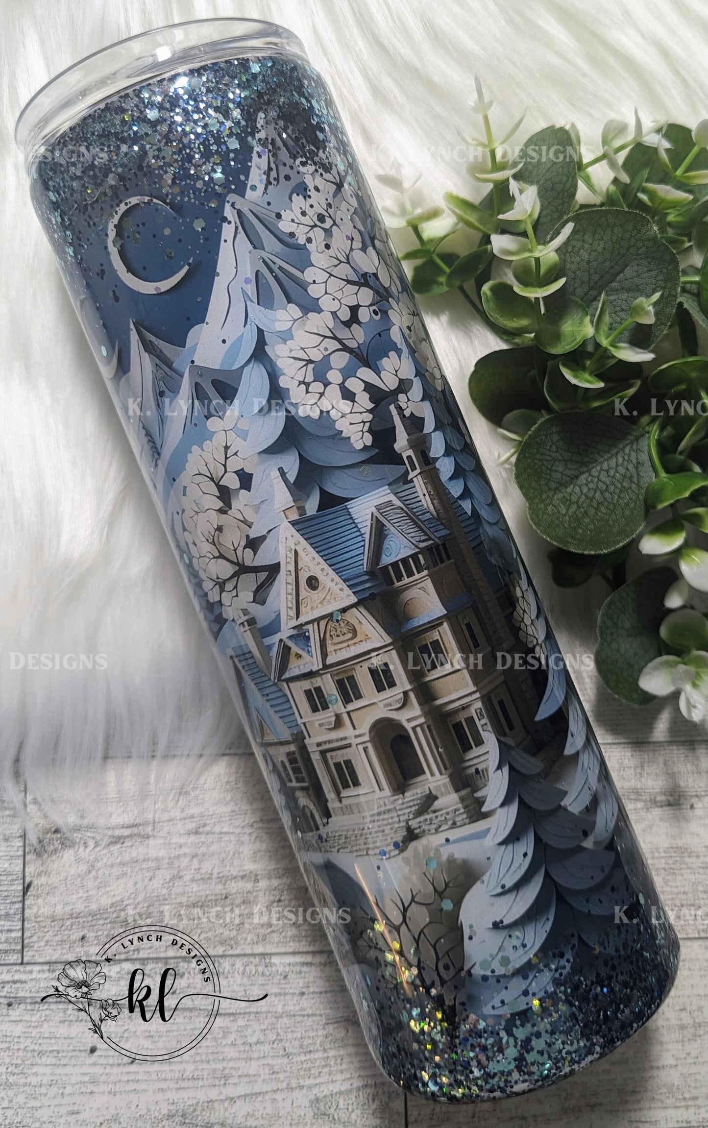 30 oz Winter Mountain Scene Glitter Tumbler