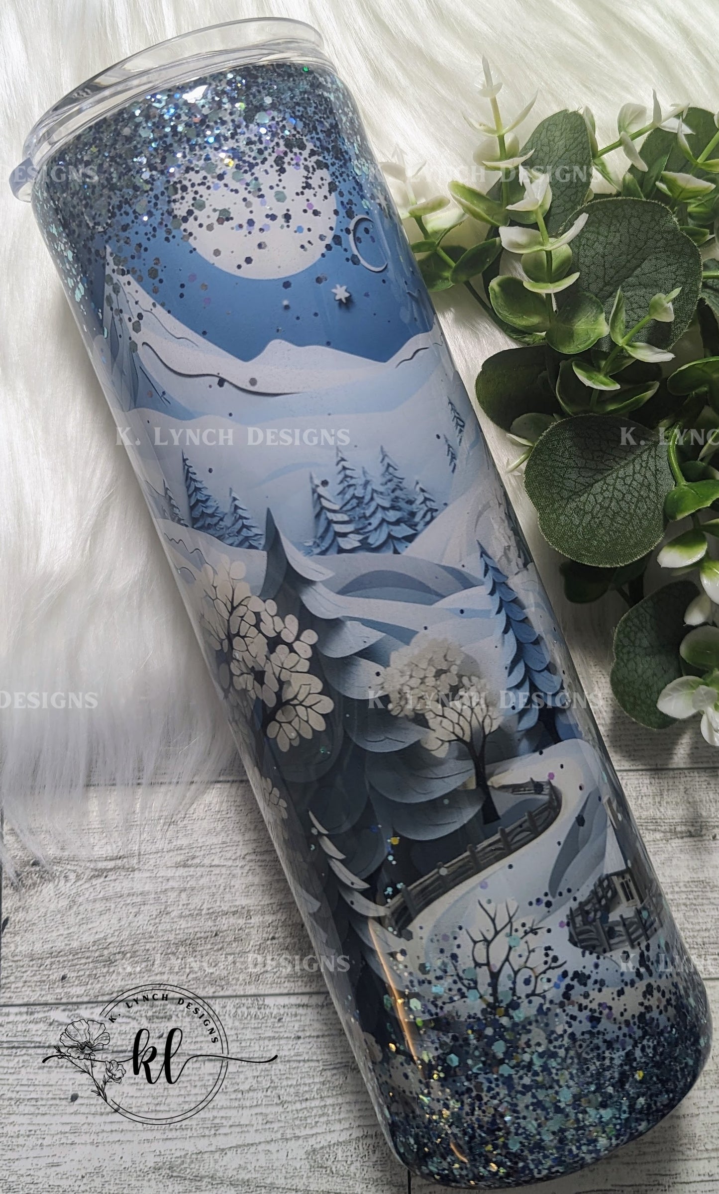 30 oz Winter Mountain Scene Glitter Tumbler