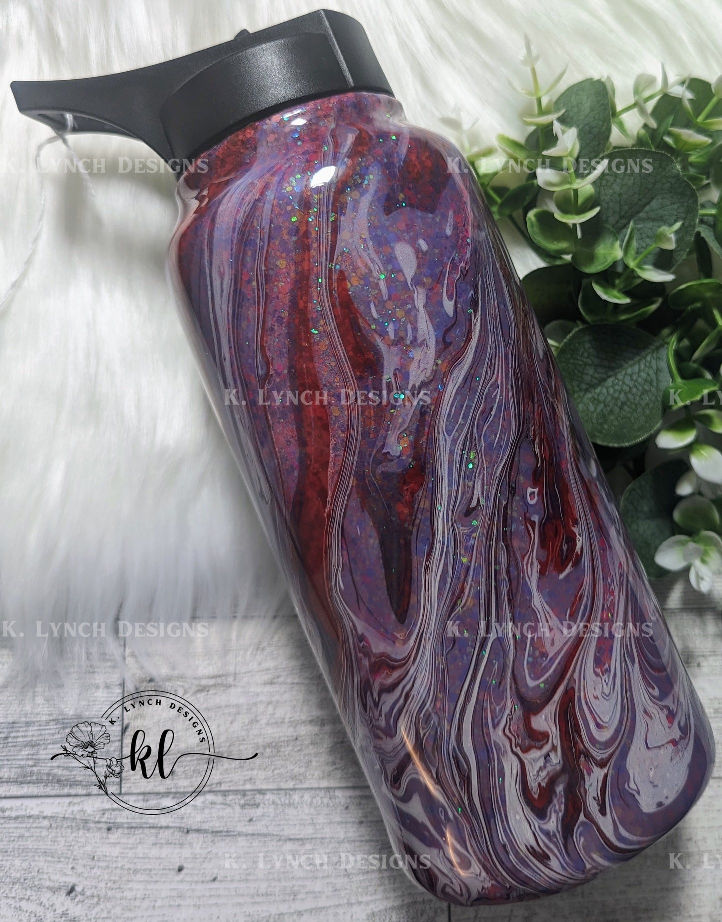 32 oz Purple & Red Hydro Dip Glitter Tumbler