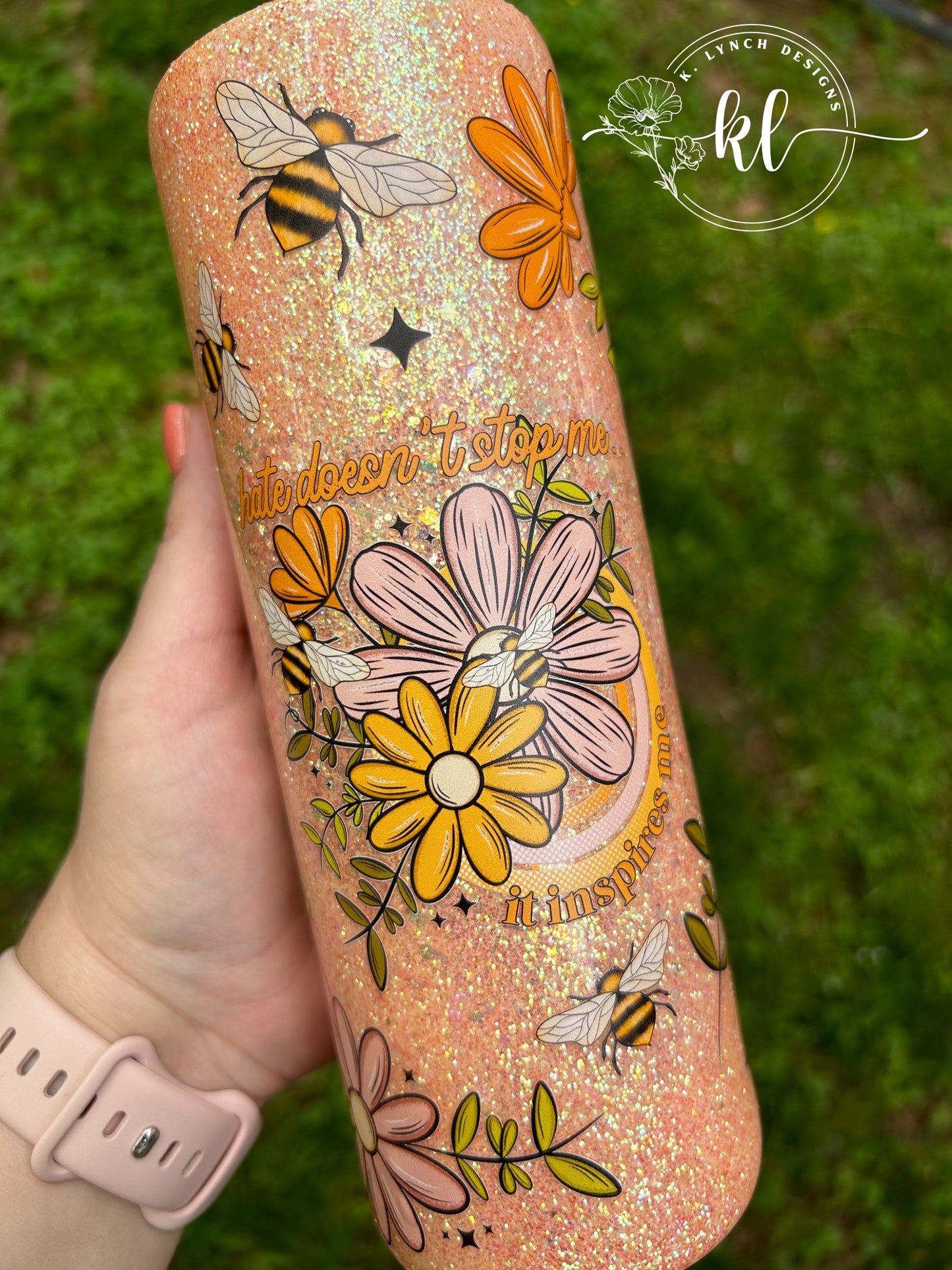 hate doesn't stop me, it inspires me glitter tumbler