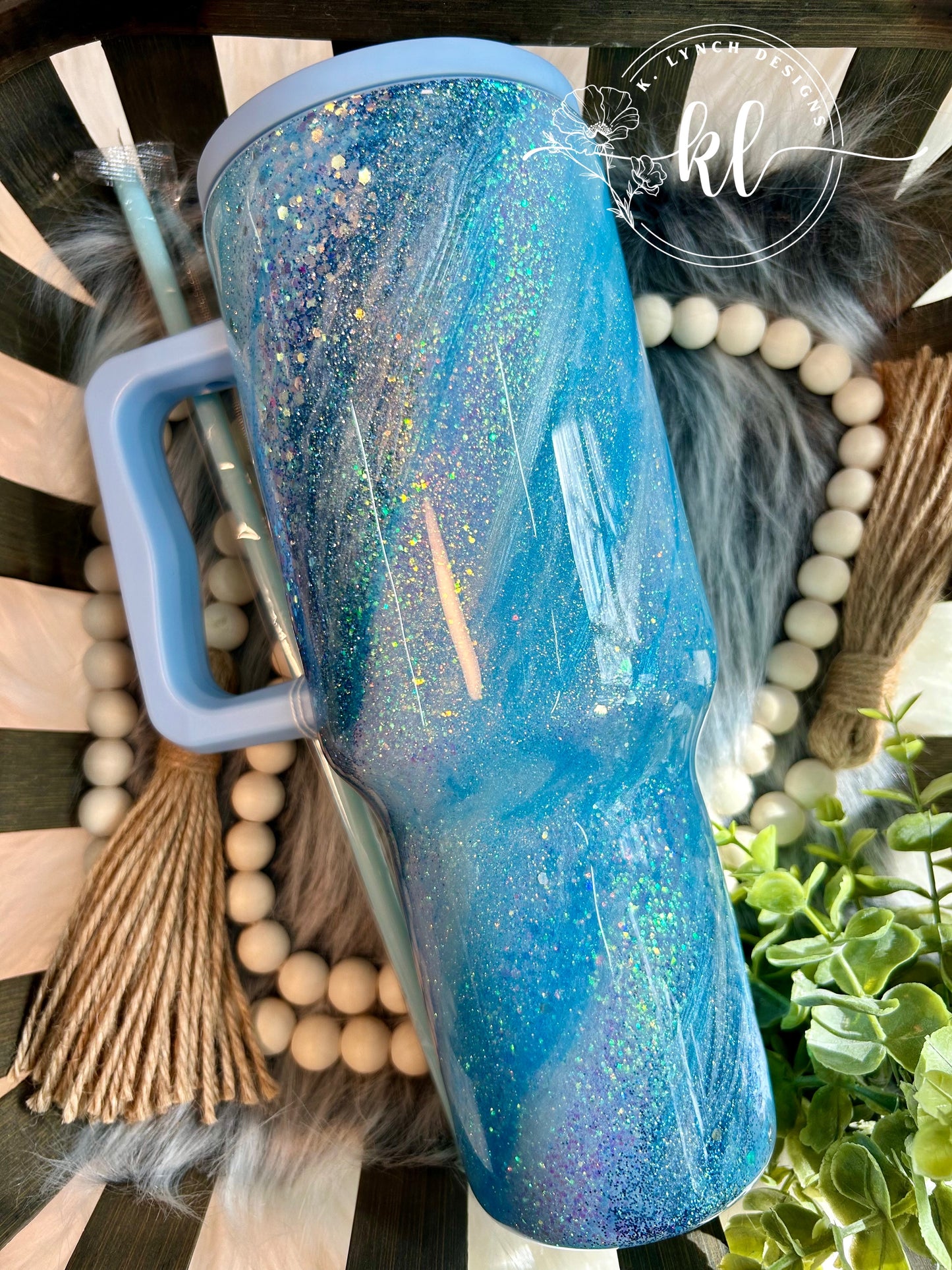 40 oz. Blue Glitter Tumbler with Handle