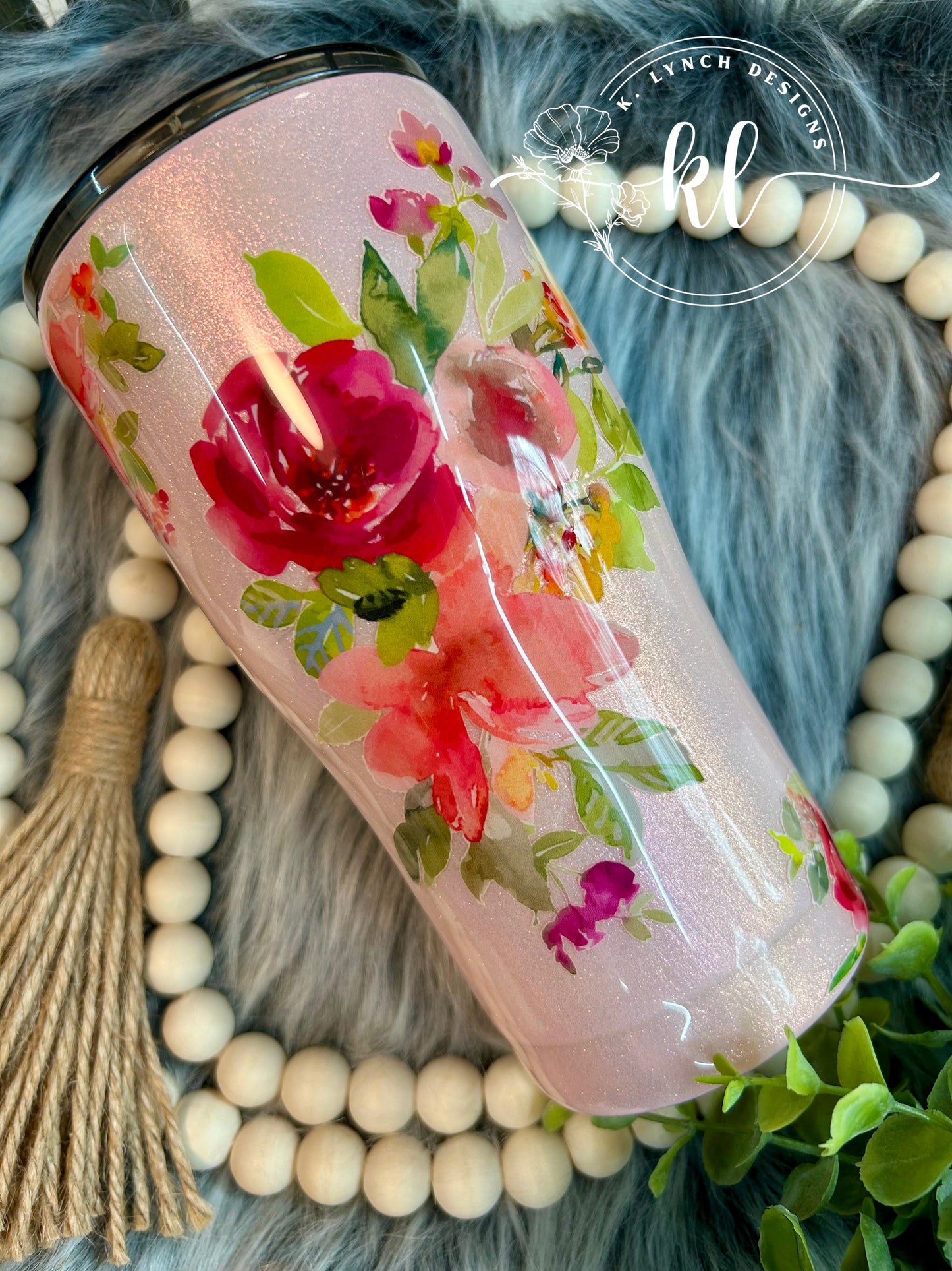 20 oz Pink & Floral "She is Mom" Glitter Tumbler