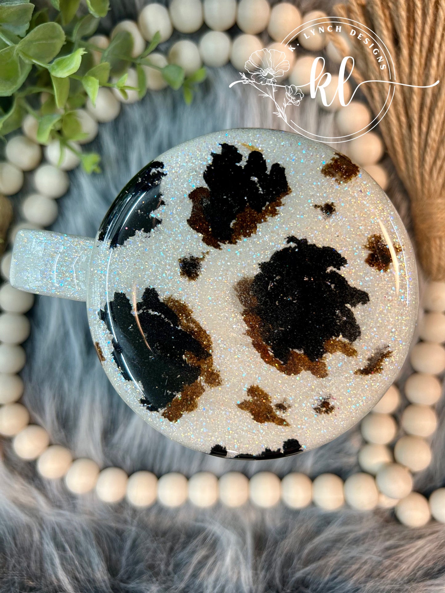 12 oz. Sunflower & Cow Print Glitter Coffee Mug