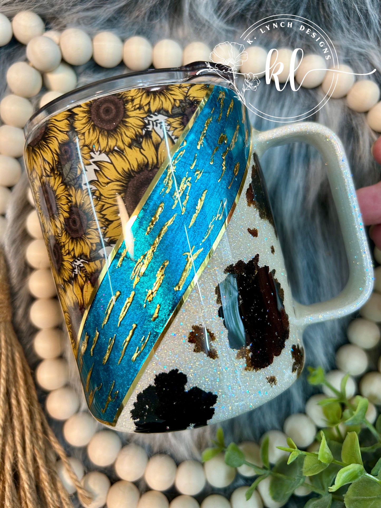 12 oz. Sunflower & Cow Print Glitter Coffee Mug