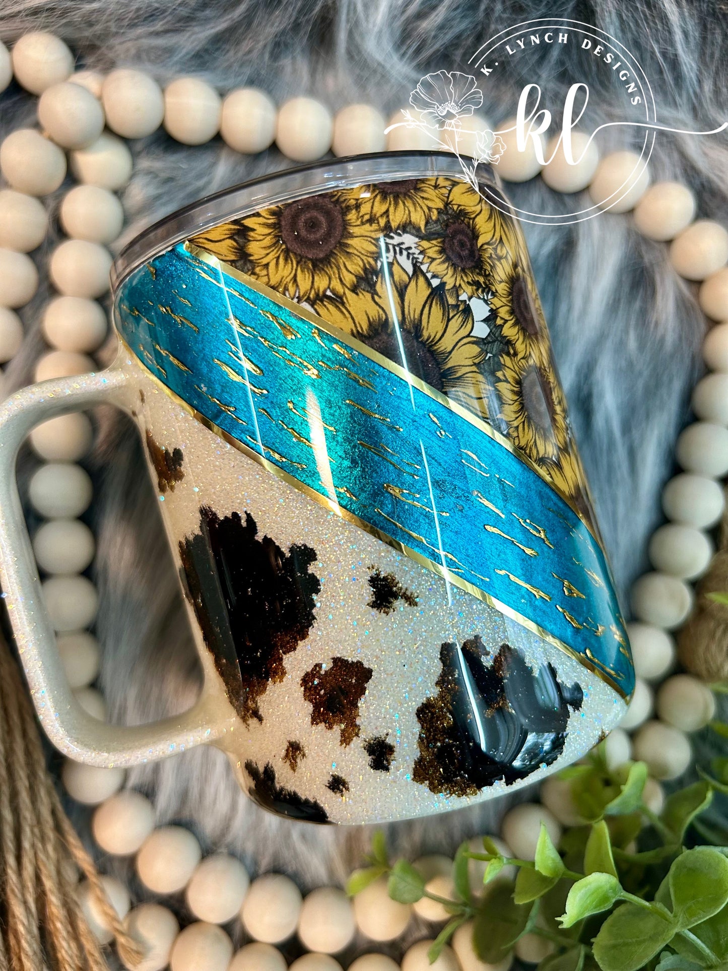 12 oz. Sunflower & Cow Print Glitter Coffee Mug