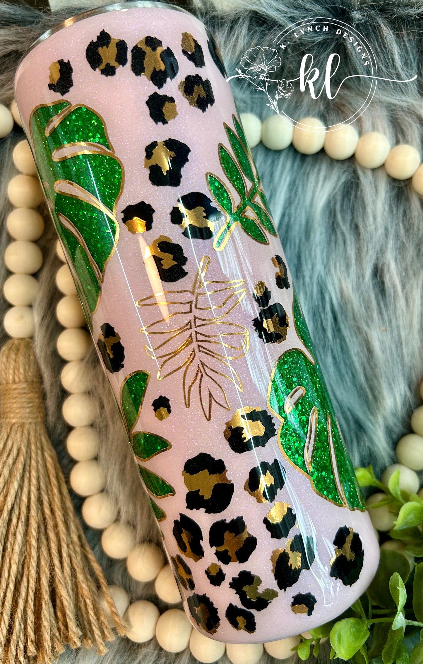 20 oz. Monstera Tropical Leopard Print Glitter Tumbler