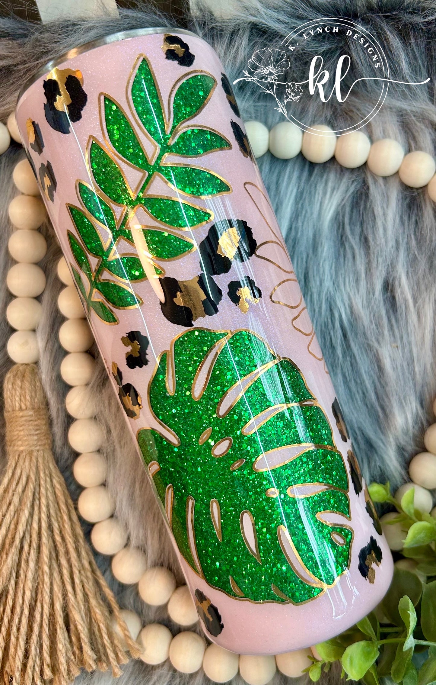 20 oz. Monstera Tropical Leopard Print Glitter Tumbler