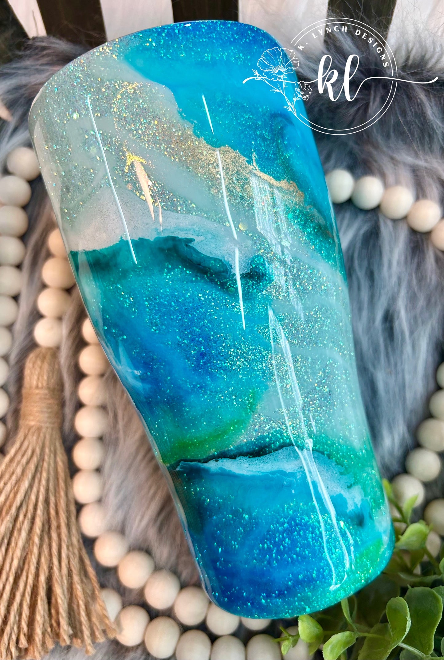 30 oz. Blues & Greens Ink Swirl Glitter Tumbler