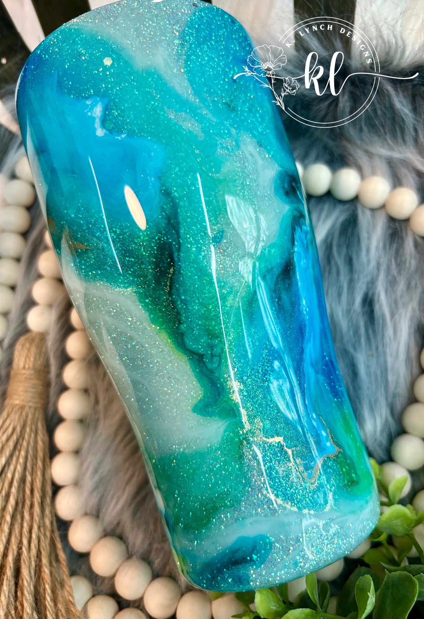 30 oz. Blues & Greens Ink Swirl Glitter Tumbler