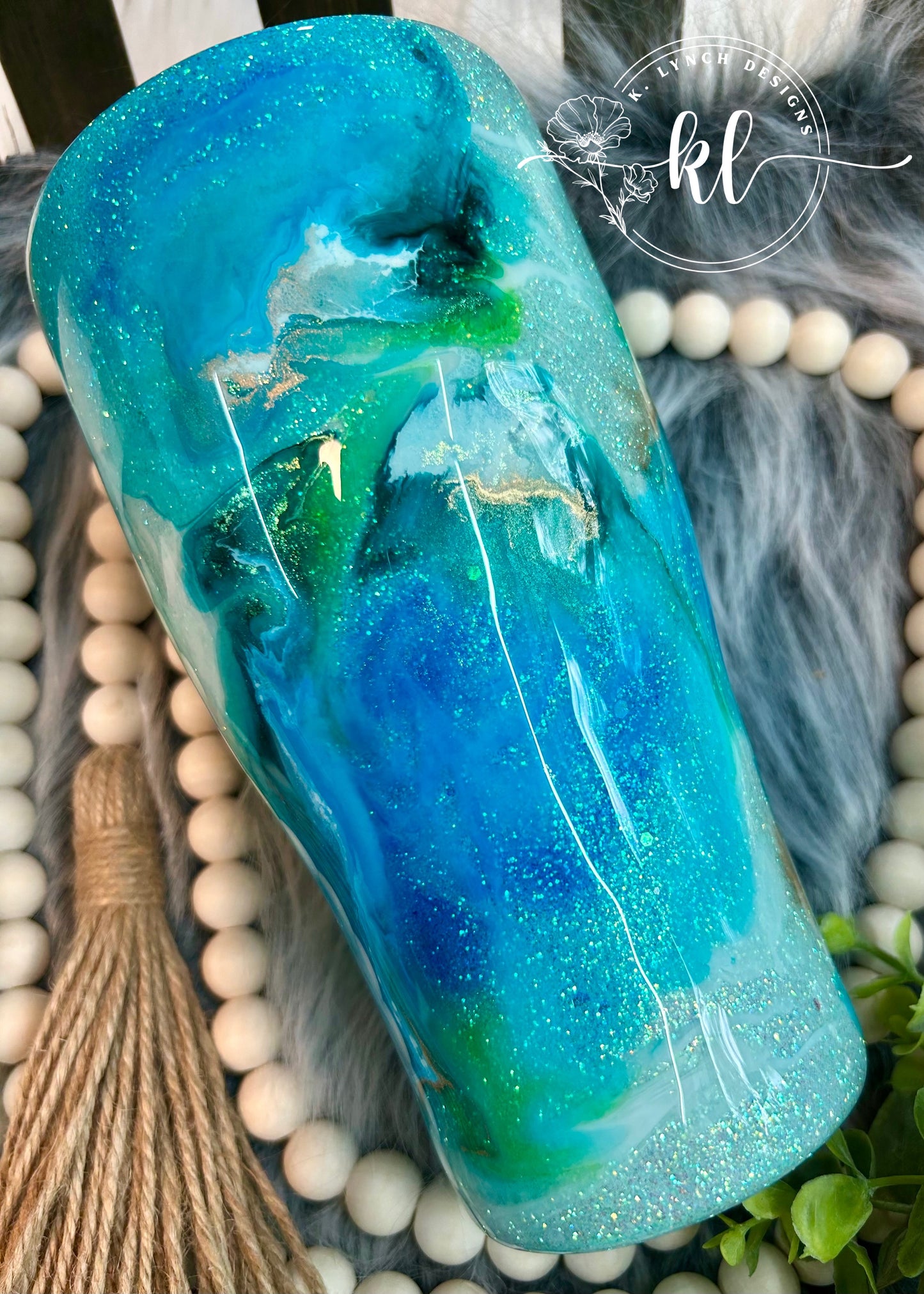30 oz. Blues & Greens Ink Swirl Glitter Tumbler