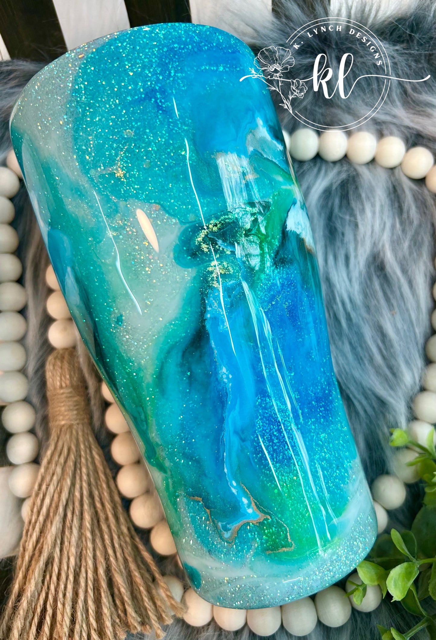 30 oz. Blues & Greens Ink Swirl Glitter Tumbler