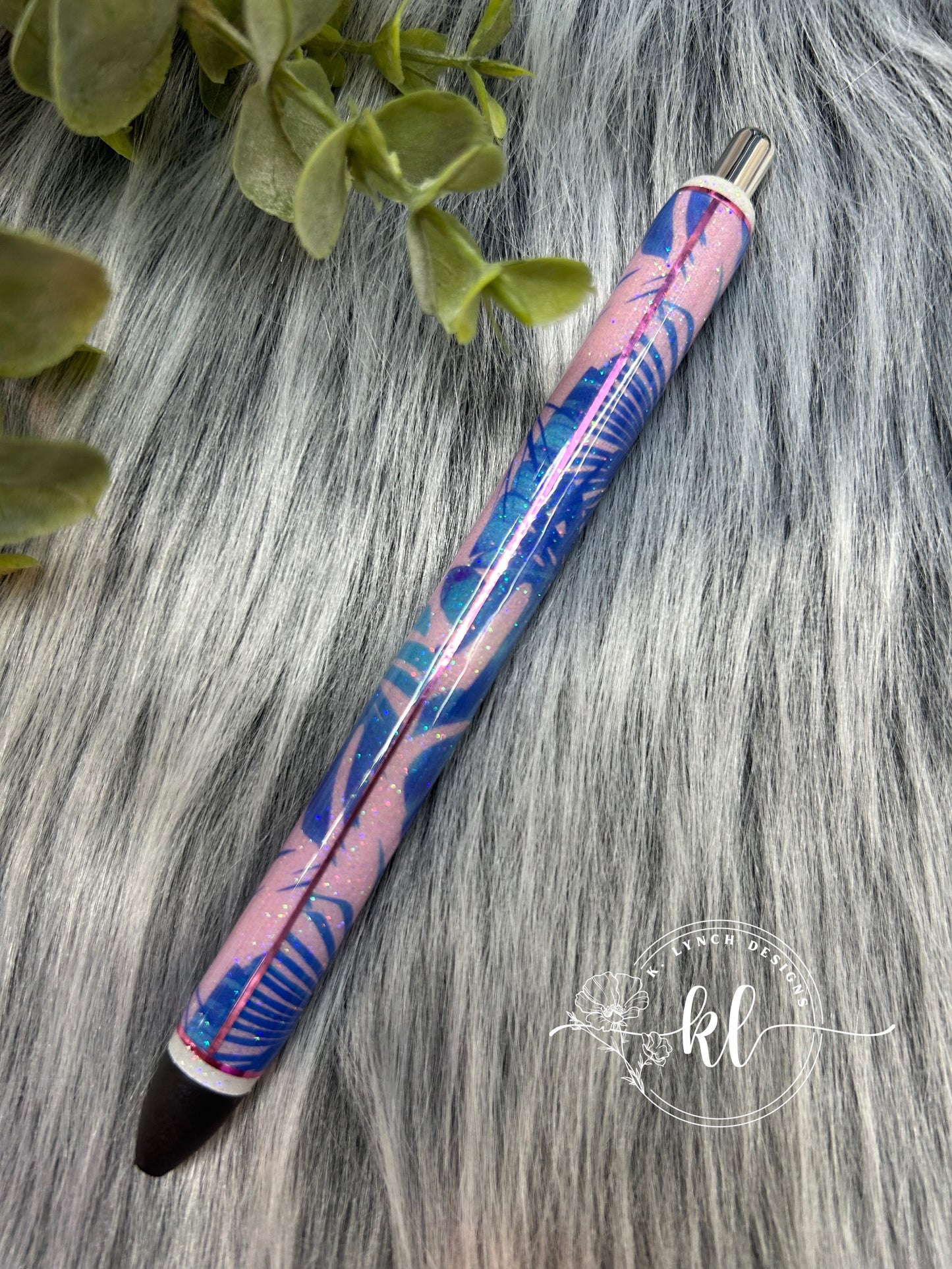 Blue & Pink Tropical Glitter Pen