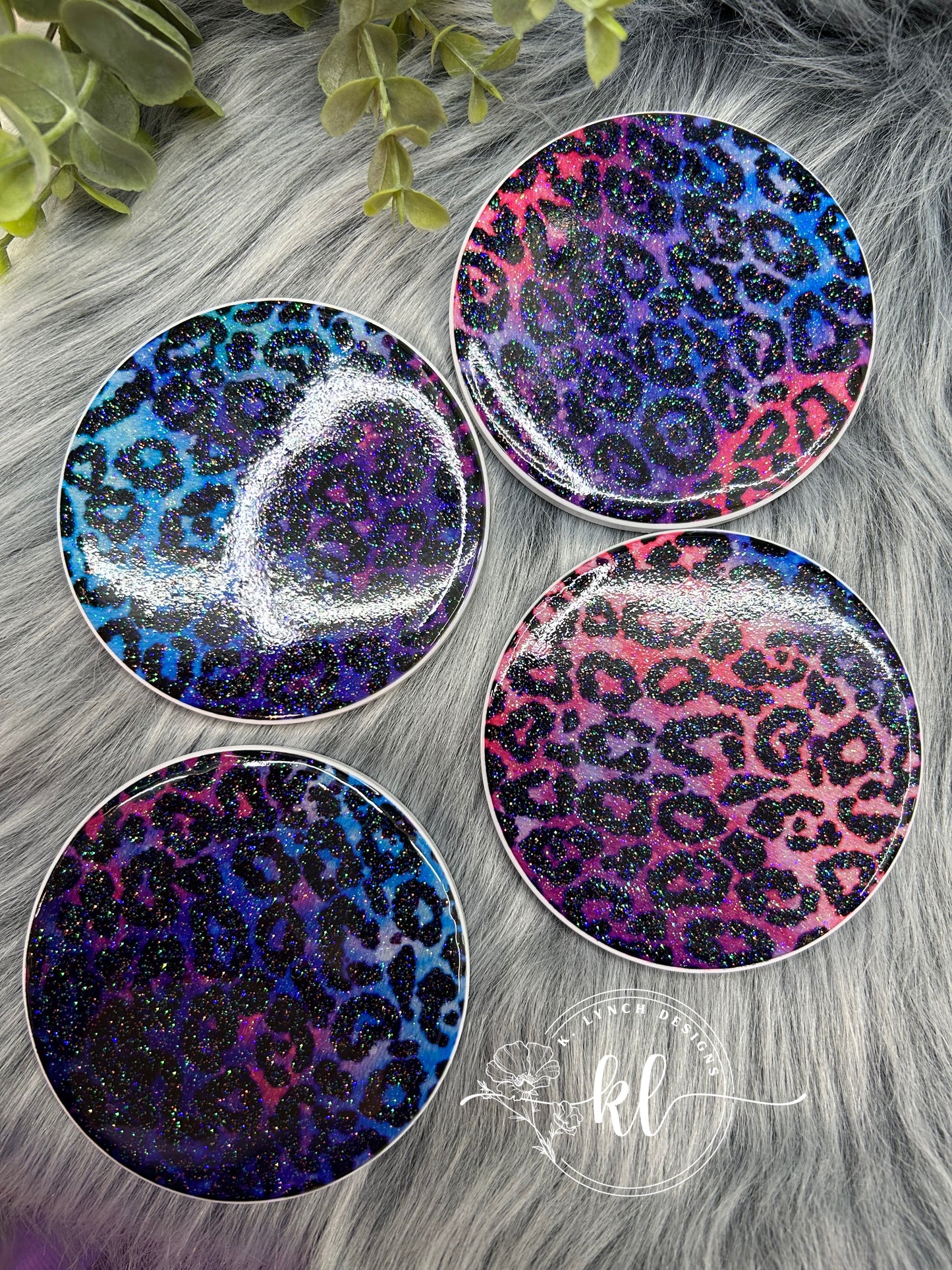Multi-Colored Leopard Print Glitter Coasters