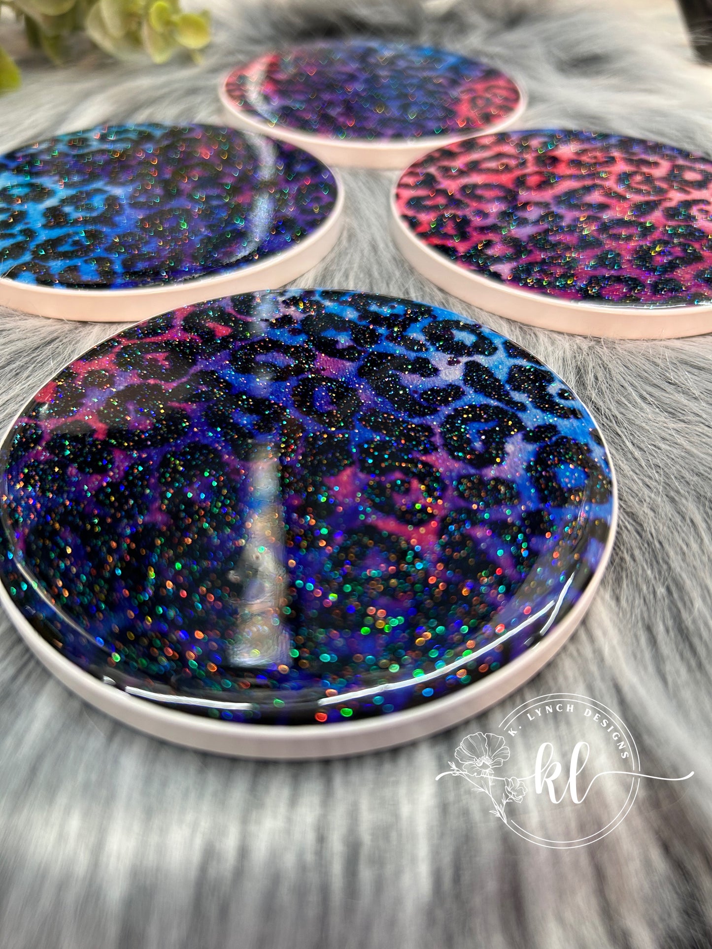 Multi-Colored Leopard Print Glitter Coasters