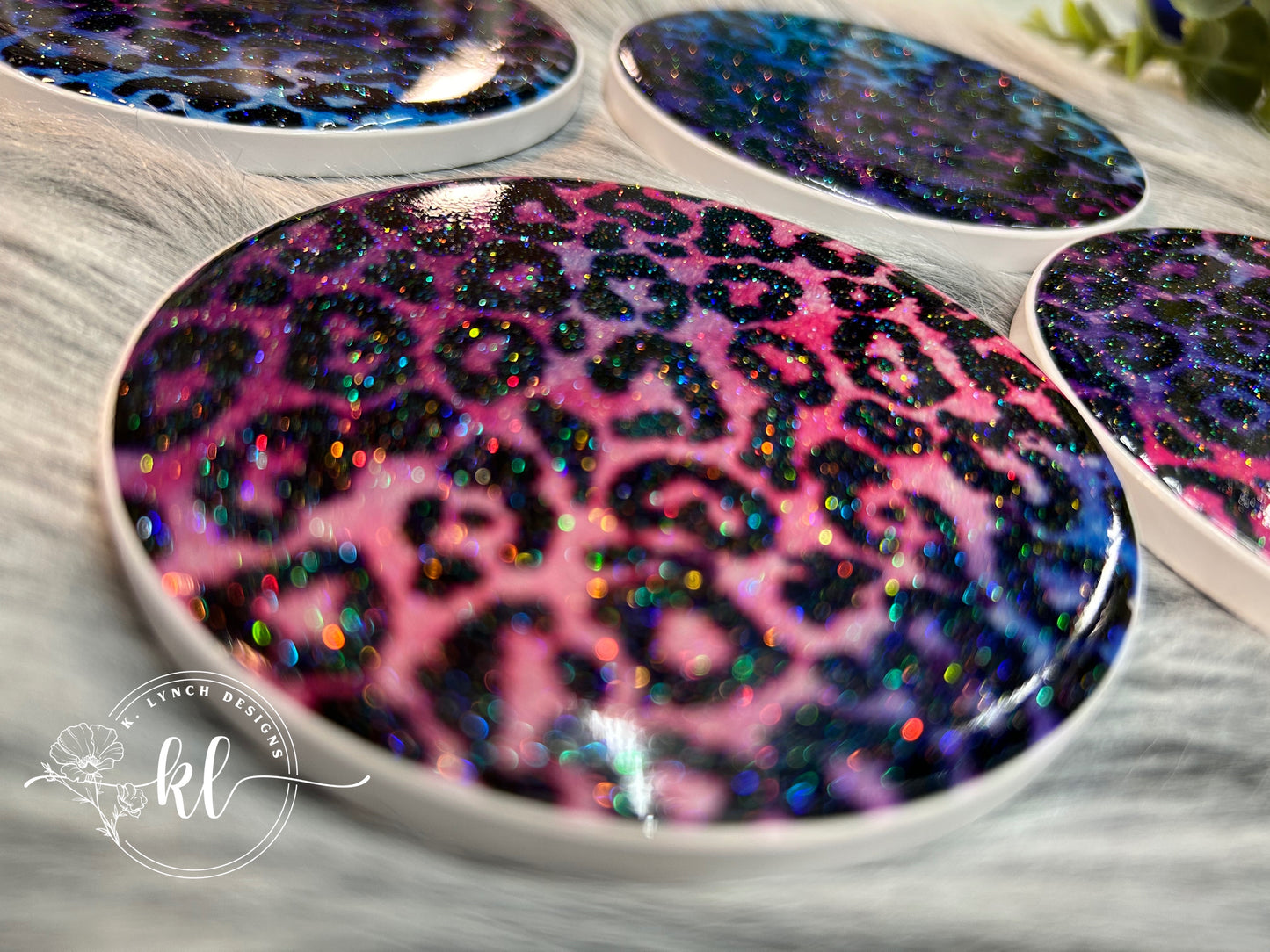 Multi-Colored Leopard Print Glitter Coasters