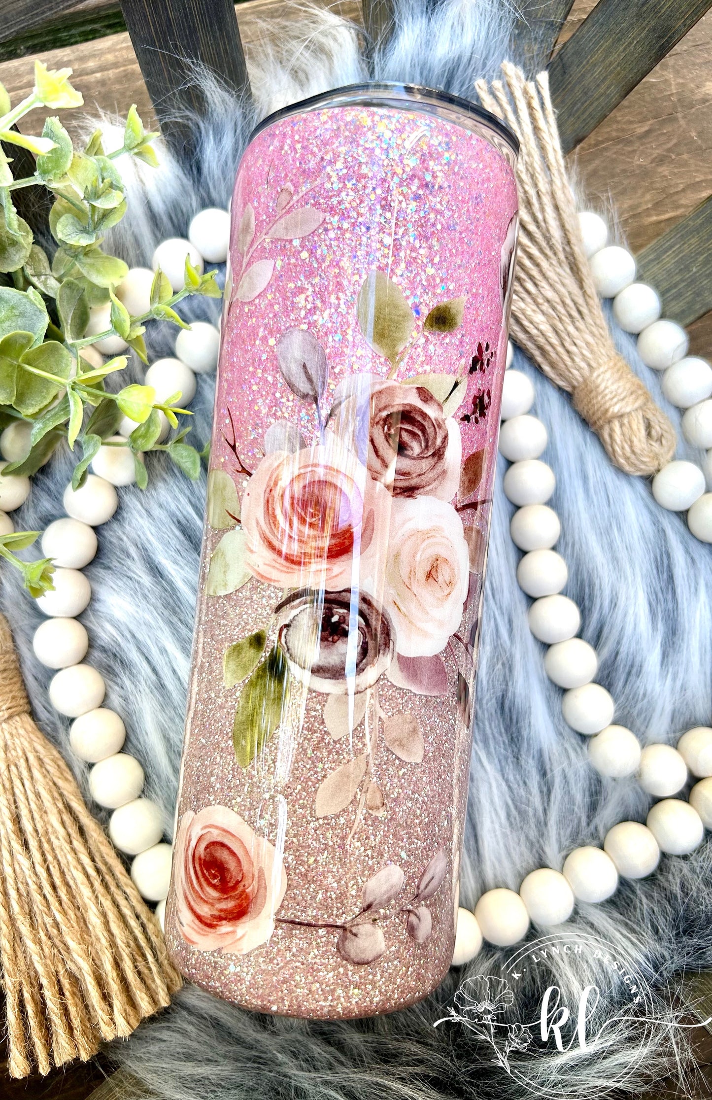 20 oz. Pink/Gold Glitter Pumpkin Florals Tumbler