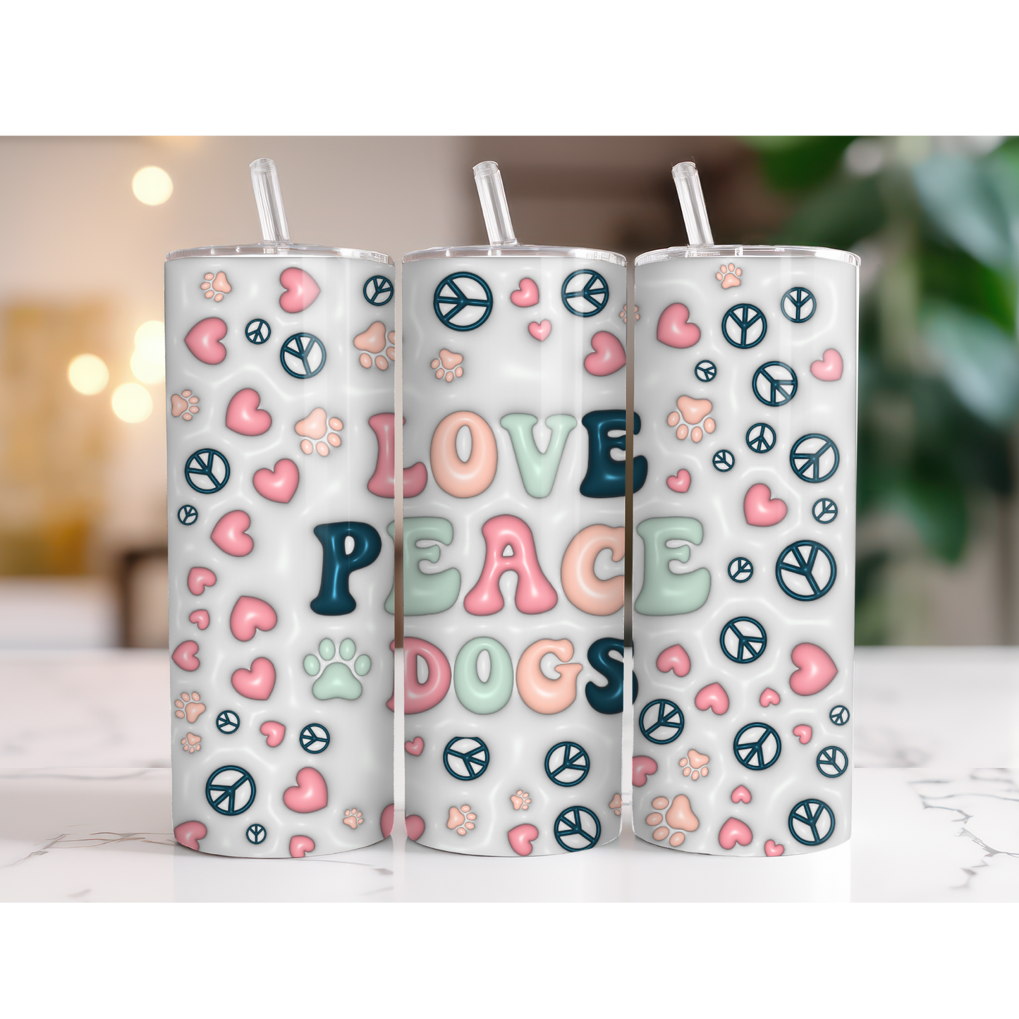 20 oz. "Love Peace Dogs" Paw Prints Tumbler