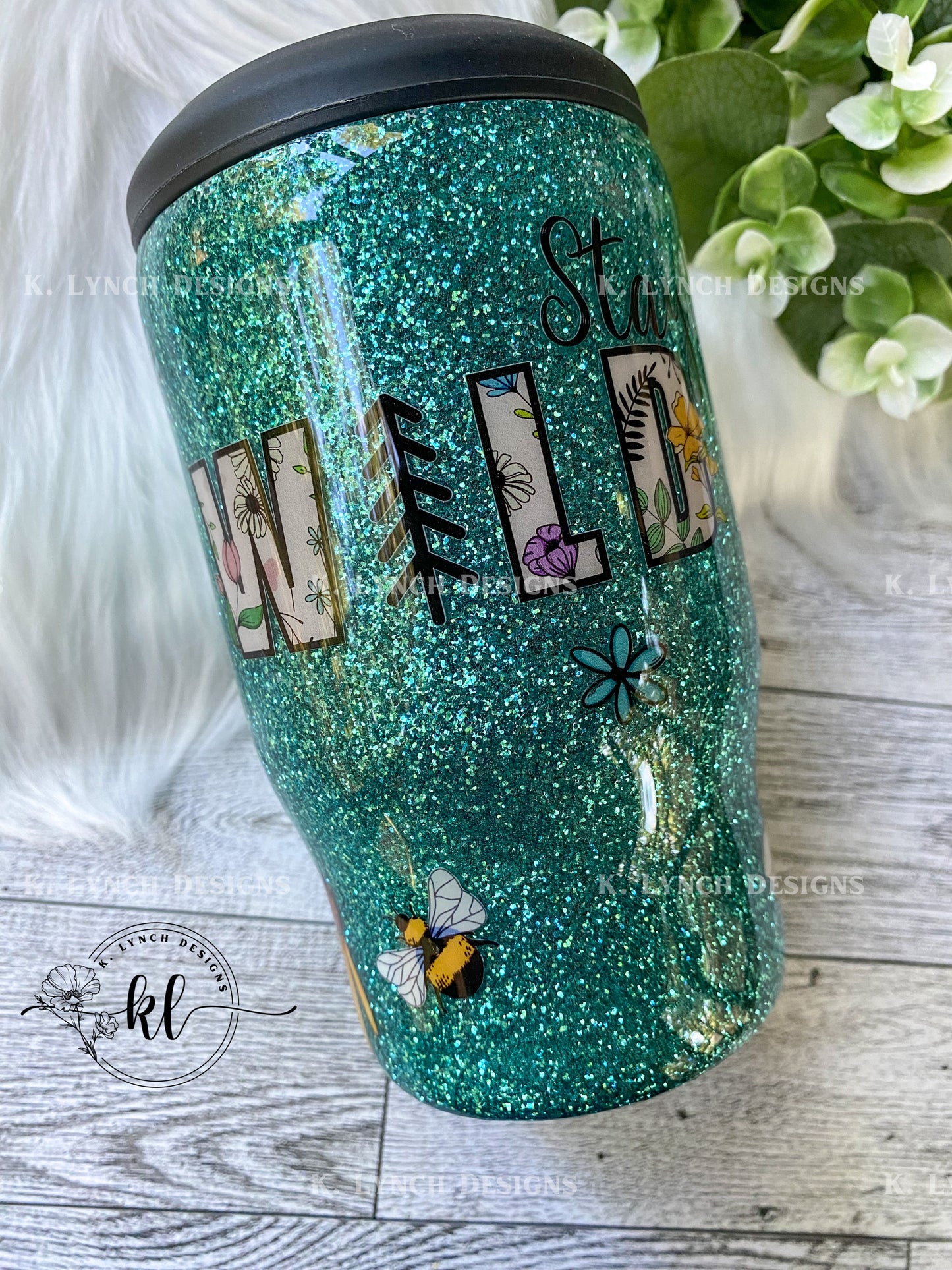 "Stay Wild" Floral Glitter 4-in-1 Can Cooler