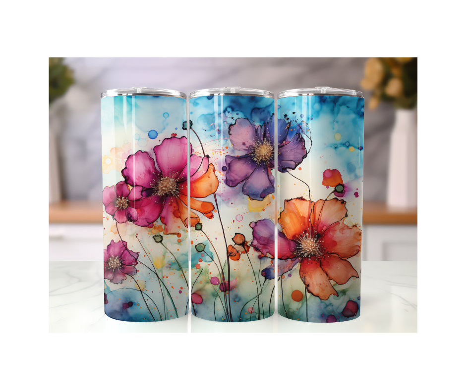 20 oz. Multi-Color Cosmos Floral Watercolor Tumbler
