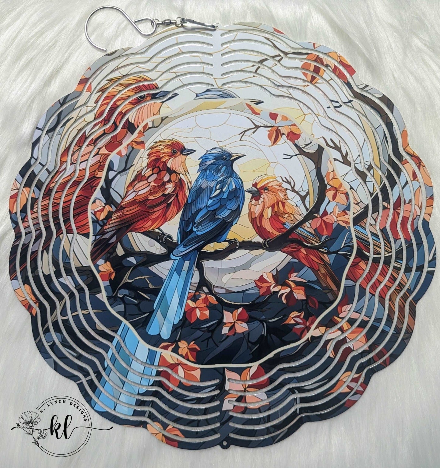 Cozy Red and Blue Bird Wind Spinner