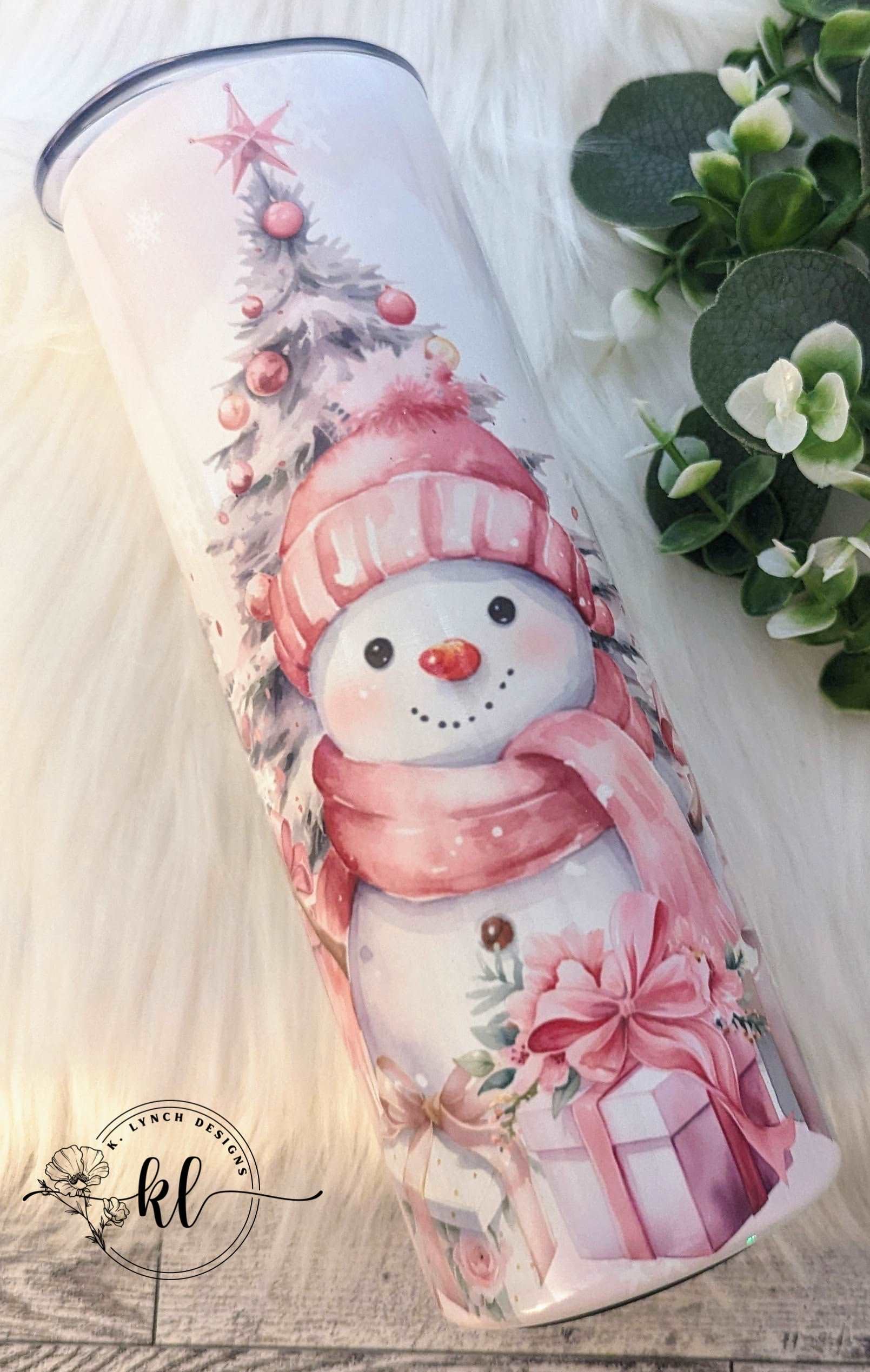 20 oz. Pink Snowman and Christmas Tree Tumbler