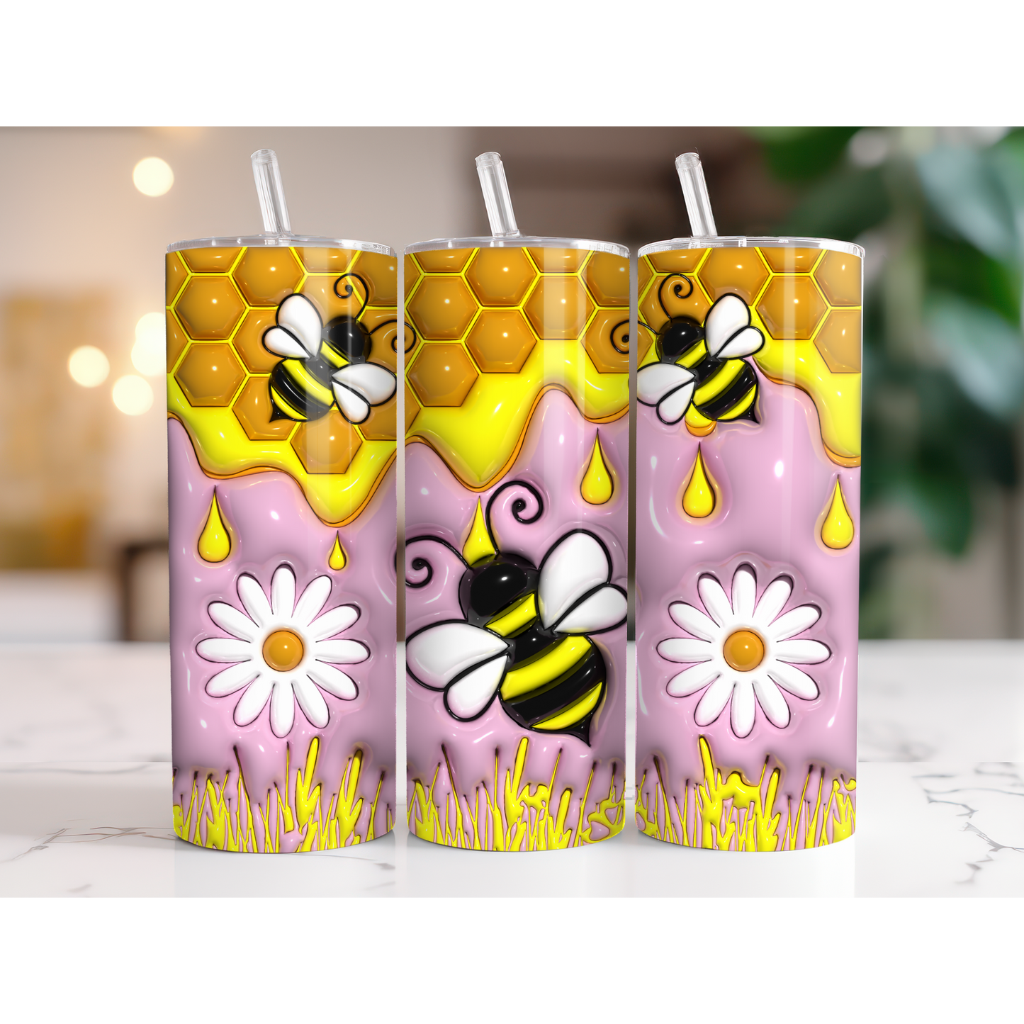 20 oz. Honeycomb Bee w/Pink Background Tumbler