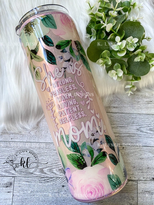 30 oz. Pink Floral "She Is.. Mom" Tumbler
