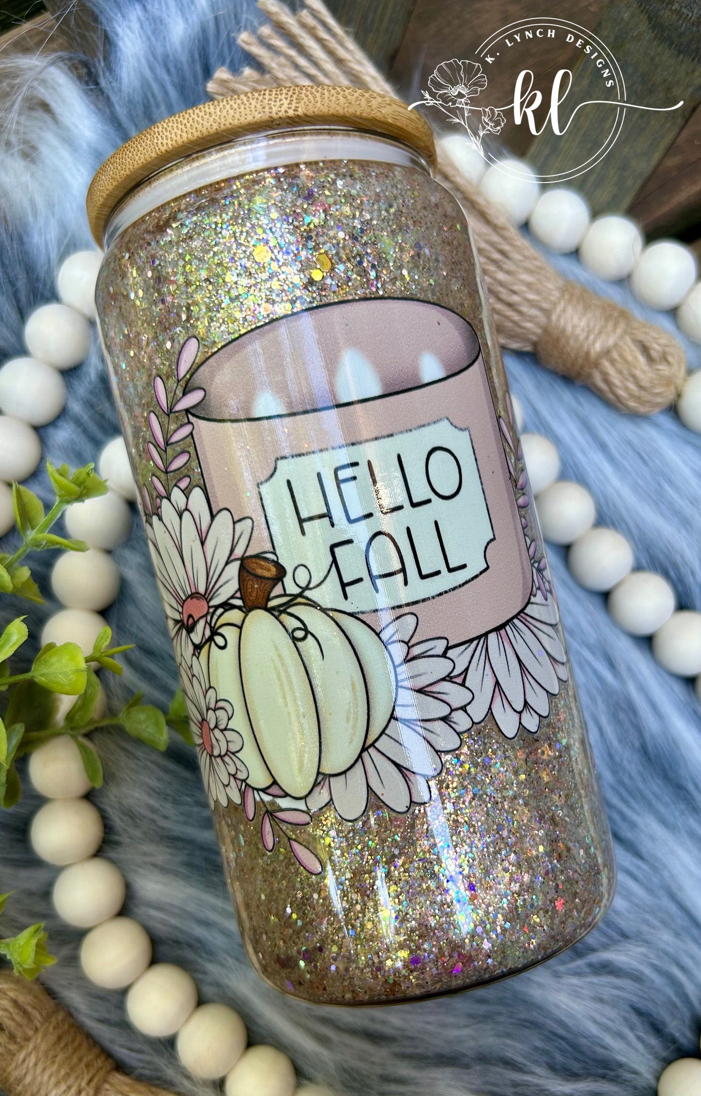 16 oz. Hello Fall Glitter Globe Glass Can