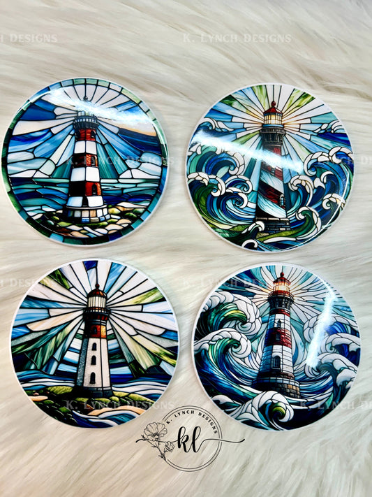 Stained Glass Lighthouse Coaster Set