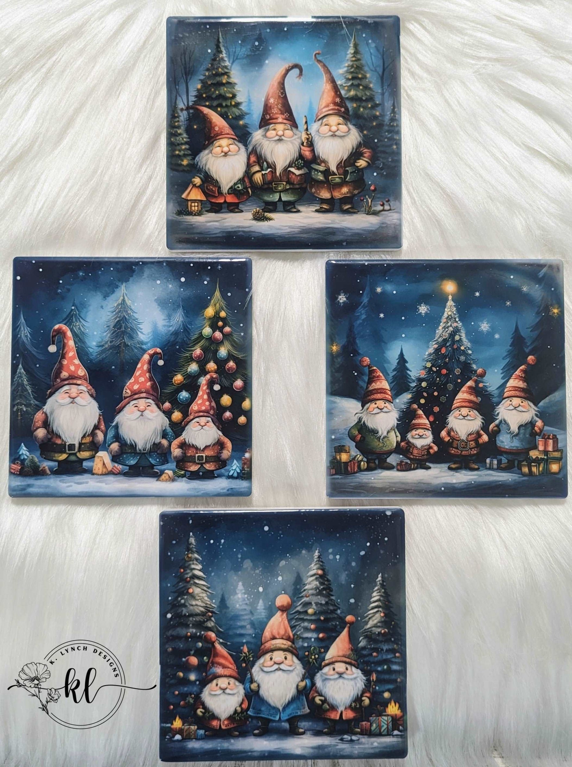 Christmas Gnome Ceramic Coaster Set