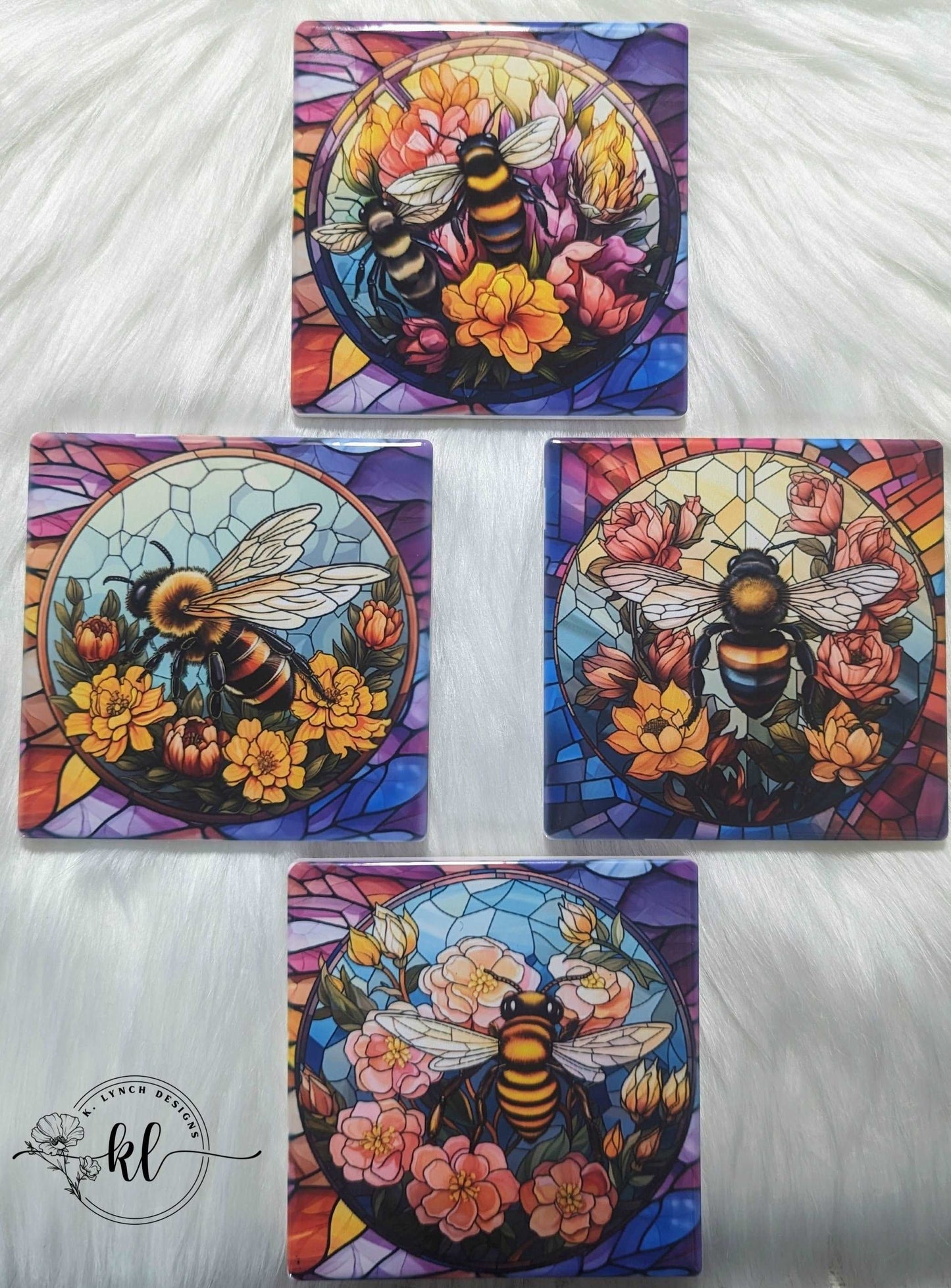 Floral Bee Ceramic Coaster Set