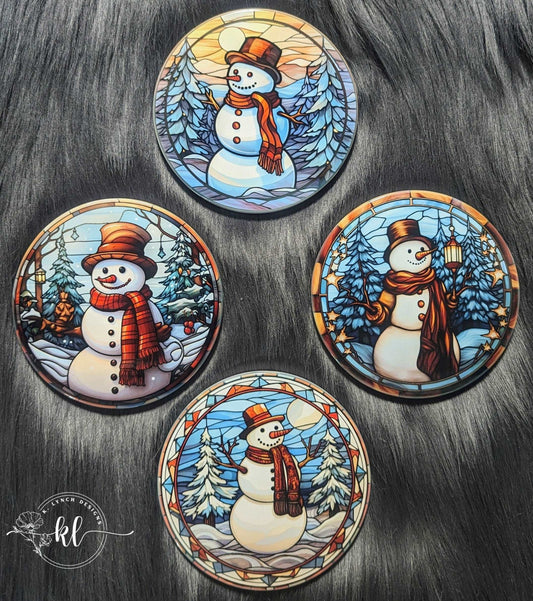 Red Hatted Snowman Ceramic Coaster Set