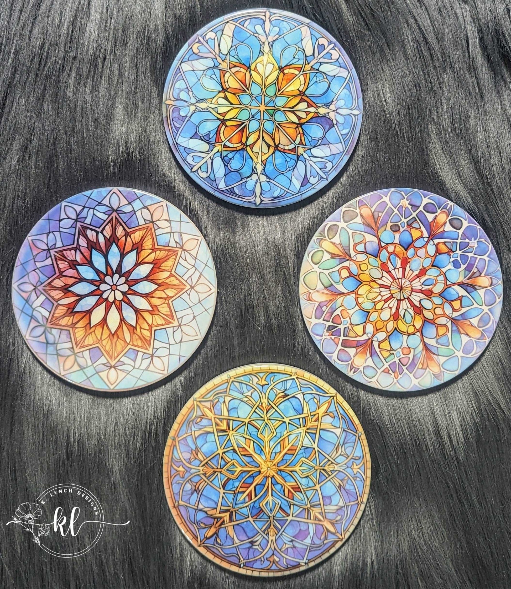 Stained Glass Kaleidoscope Ceramic Coaster Set