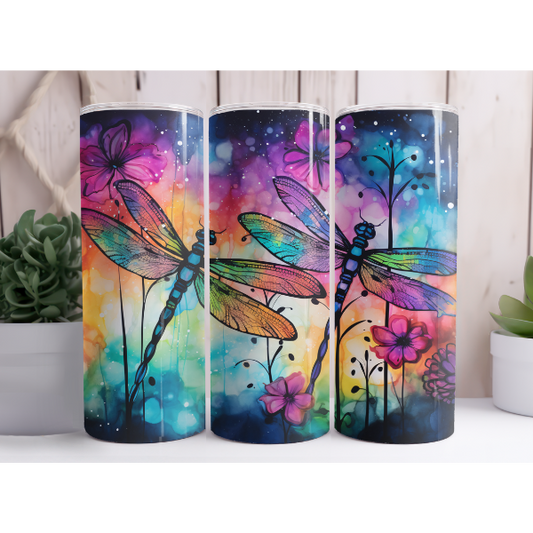 20 oz. Floral & Dragonfly Watercolor Tumbler