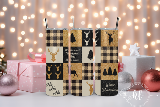 20 oz. Gold/Black Plaid Christmas Tumbler