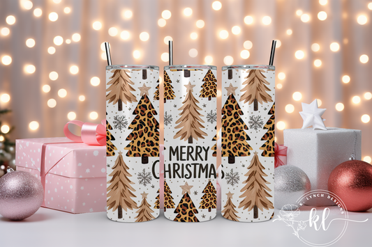 20 oz. Merry Christmas Neutral Leopard Tumbler