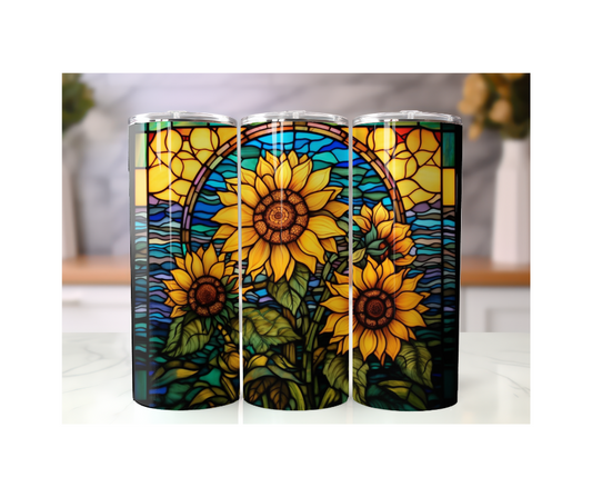 20 oz. Sunflower Stained Glass Design Tumbler